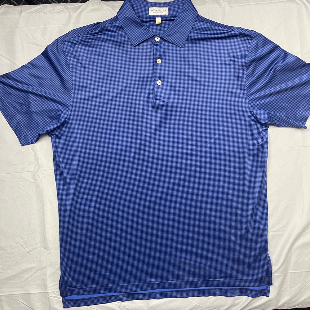 Peter Millar Summer Comfort Polo Blue Check Pattern Size Large
